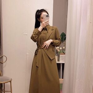 Brown and green suite dress